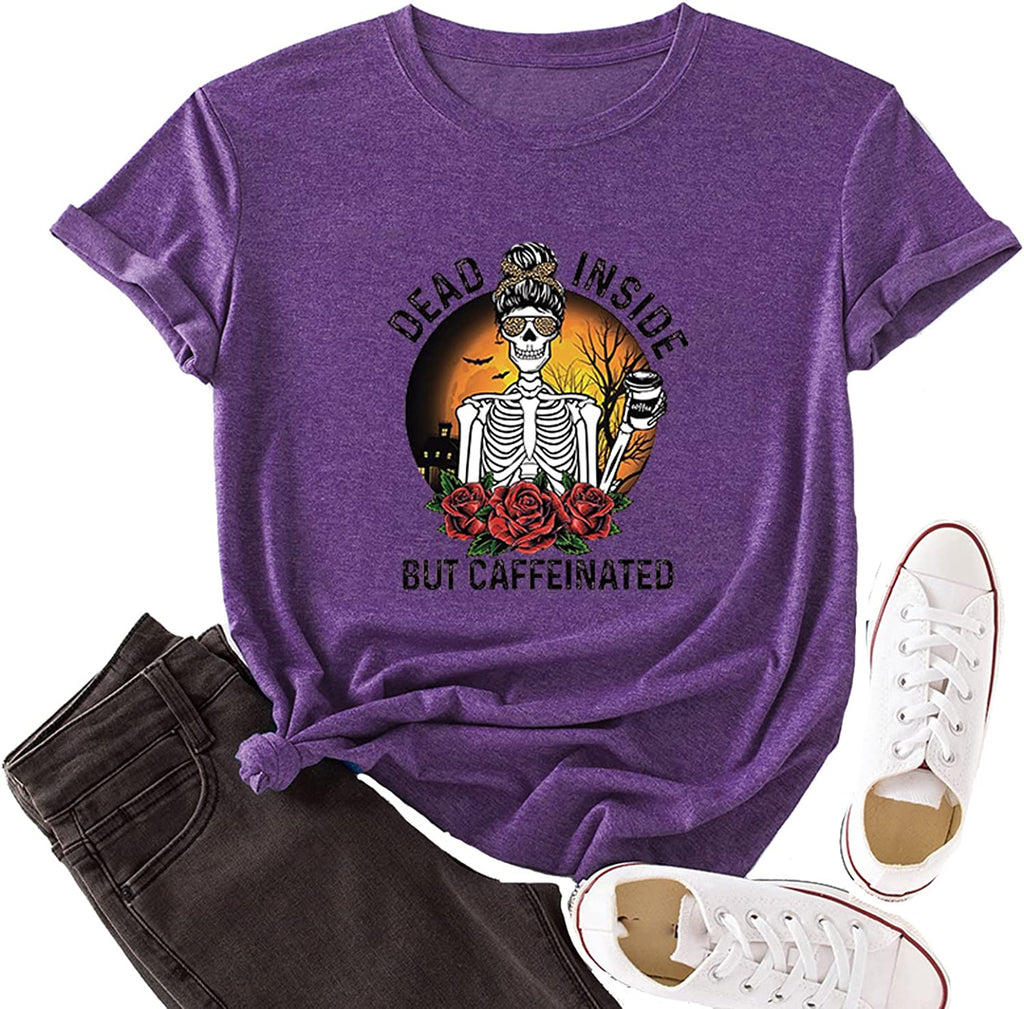 Dead Inside But Caffeinated Sunflower Women Long Sleeve Sweatshirt Skull Shirt for Women