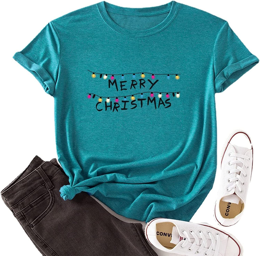 Women Merry Christmas T-Shirt Christmas Lights Shirt