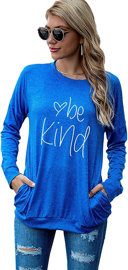 Chemise cadeau Be Kind Heart pour femme, manches longues, chemisier tendance avec poches