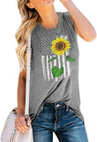 Débardeur drapeau américain tournesol pour femmes, chemise graphique tournesol