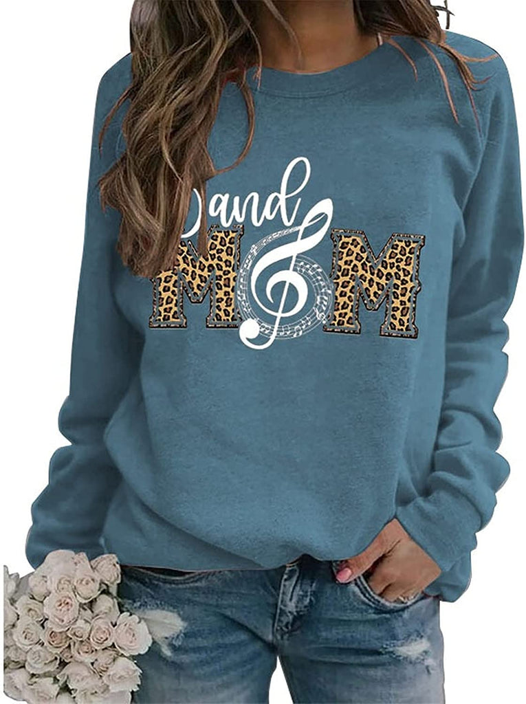 Women Band Mom Shirt Long Sleeve Leopard Graphic Sweatshirt
