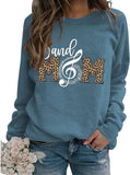 Women Band Mom Shirt Long Sleeve Leopard Graphic Sweatshirt