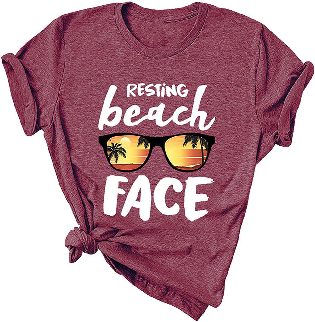 Women Resting Beach Face T-Shirt Women Beach Graphic Shirt Summer Beach Shirt