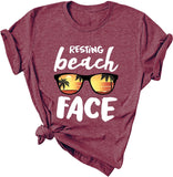 Women Resting Beach Face T-Shirt Women Beach Graphic Shirt Summer Beach Shirt