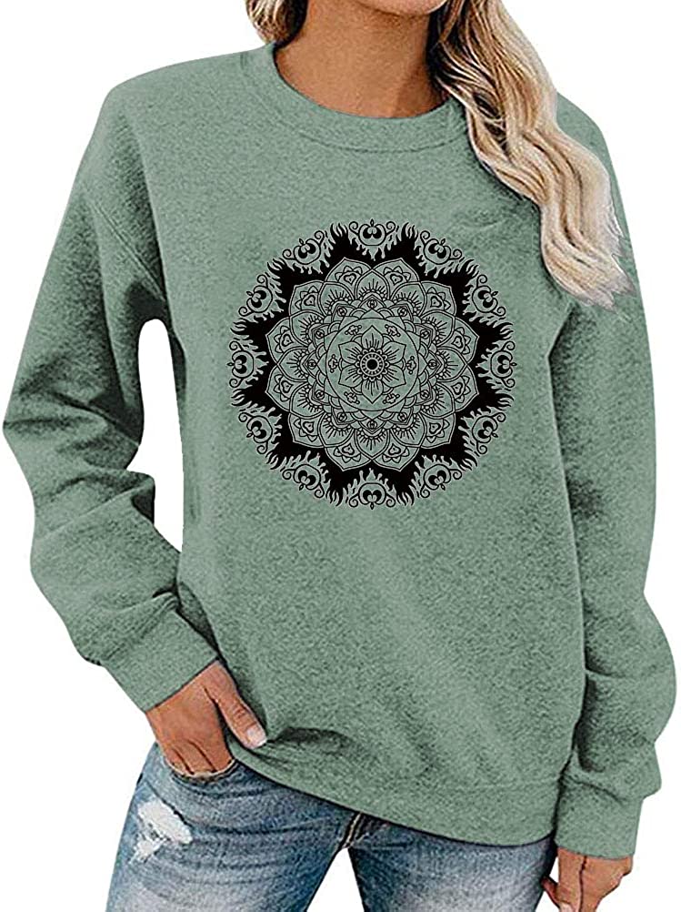 Women Long Sleeve Mandala Sweatshirt Bohemian Shirt