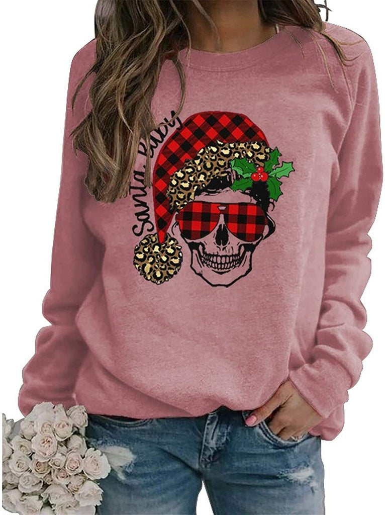 Sweat-shirt à manches longues pour femmes, à carreaux de buffle, père noël, bébé, crâne de noël