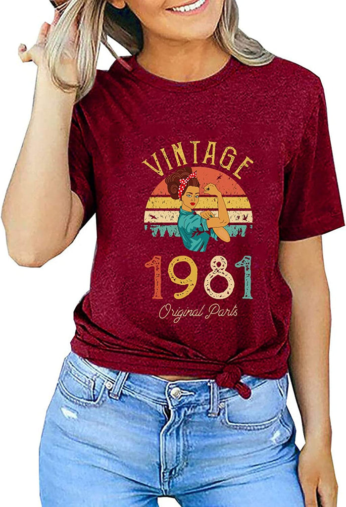 T-Shirt Vintage pour femmes, cadeau d'anniversaire pour 40e anniversaire, 1981