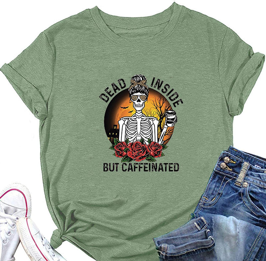 Dead Inside But Caffeinated Sunflower Women Long Sleeve Sweatshirt Skull Shirt for Women