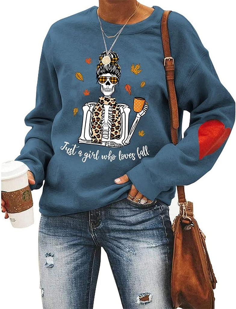 Sweat-shirt maman crâne pour femmes, juste une fille qui aime l'automne