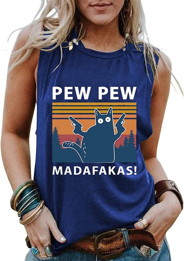 Femmes Pew Pew Madafakas Chemise Drôle Pew Pew Chat Chemise Femmes Débardeur Graphique