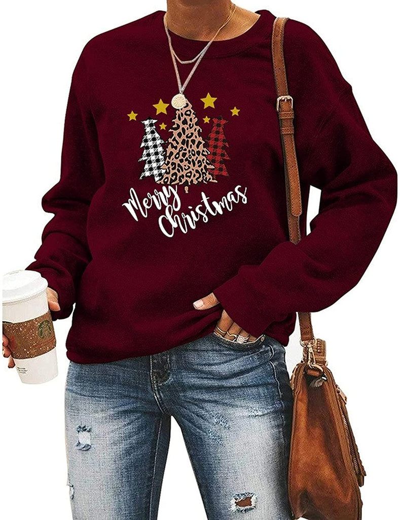 Sweat-shirt de noël à carreaux de buffle pour femmes, vêtements de joyeux arbre de noël