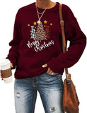 Sweat-shirt de noël à carreaux de buffle pour femmes, vêtements de joyeux arbre de noël