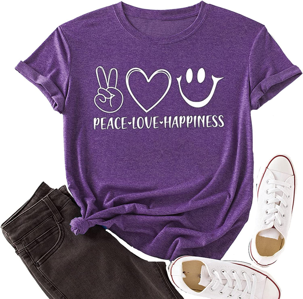 Women Peace Love Happiness T-Shirt Happiness T-Shirt Women Graphic Shirt