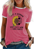 Wine Sunflower T-Shirt Just A Woman Who Loves Wine and Sunflowers Tees