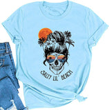 Women Salty Lil' Beach Women Skull T-Shirt Beach Graphic Shirt for Women