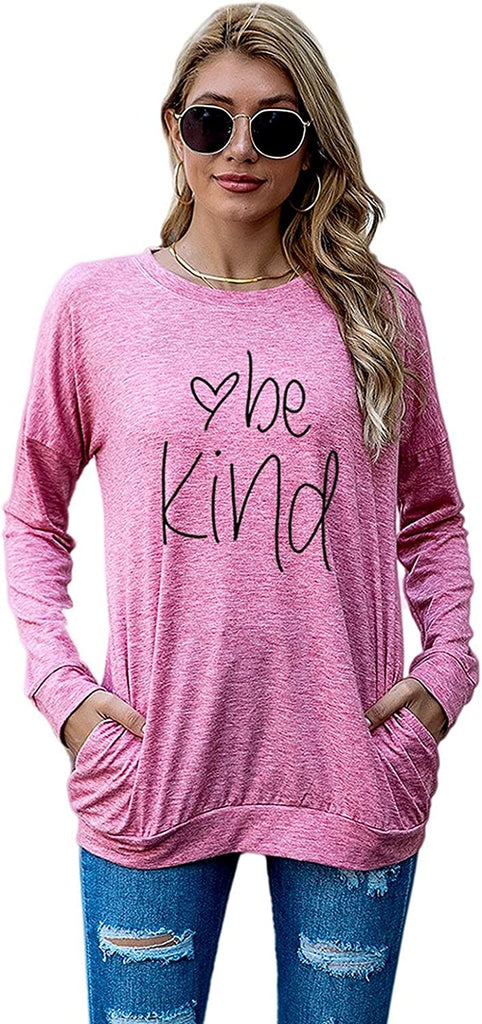 Chemise cadeau Be Kind Heart pour femme, manches longues, chemisier tendance avec poches