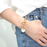 Womens Stainless Steel Link Chains Heart Charms Bracelets for Teen Age Girl Toggle Clasp Closure