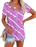 Women Casual Tie Dye Stripe T-Shirt Tunic Shirt with Buttons