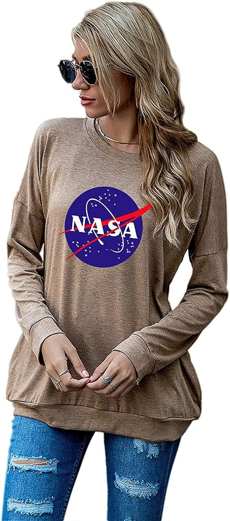 vintage NASA Gift Shirt Femmes NASA Space Blouse graphique à manches longues avec poches