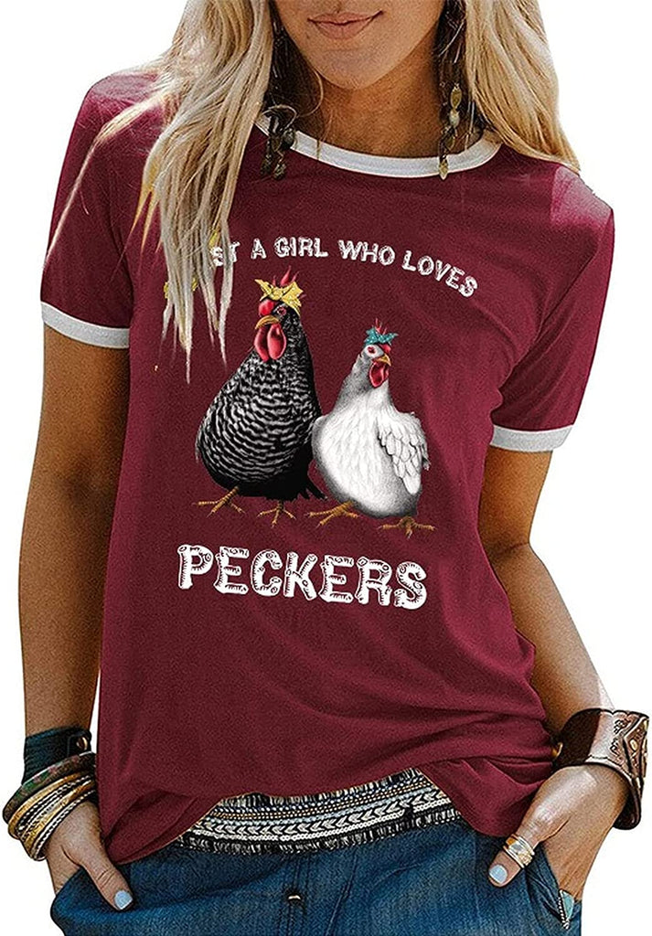 Women Just A Girl Who Loves Peckers T-Shirt Chicken Gift Shirt