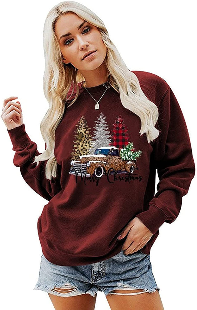 Sweat-shirt joyeux noël pour femmes, chemise de voiture, arbre de noël