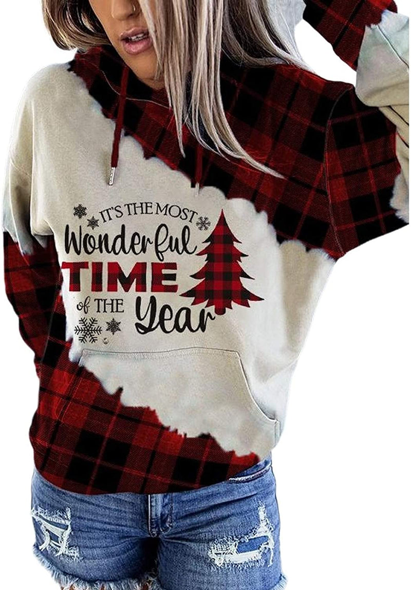 Sweat à capuche à manches longues pour femmes, sweat-shirt de noël à carreaux Buffalo, c'est la période la plus merveilleuse de l'année