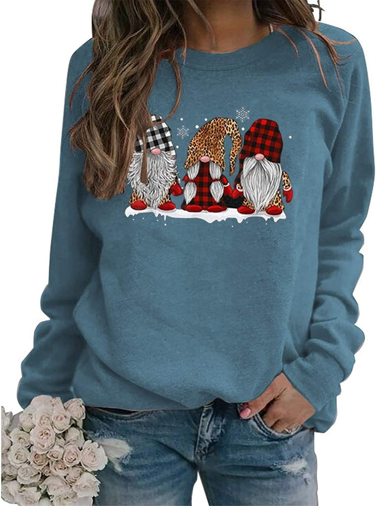Sweat-shirt à manches longues pour femmes, à carreaux de buffle et léopard, sweat-shirt du père noël
