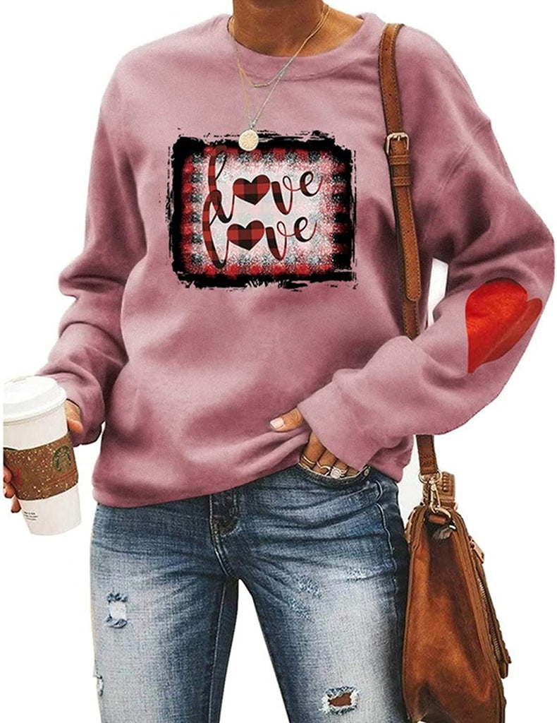 Buffalo Plaid Love Hearts Sweatshirt Women Valentines Day Shirts