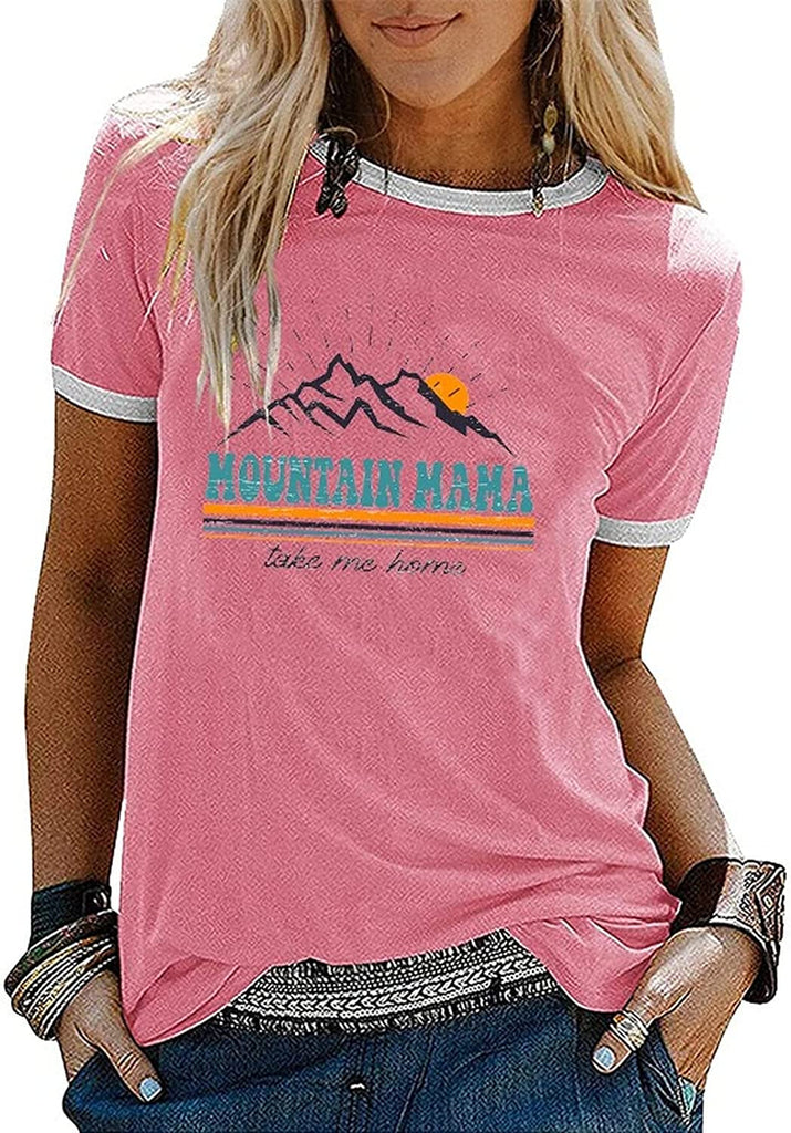 Women Mountain Mama Shirt Mom Camping Tees Tops