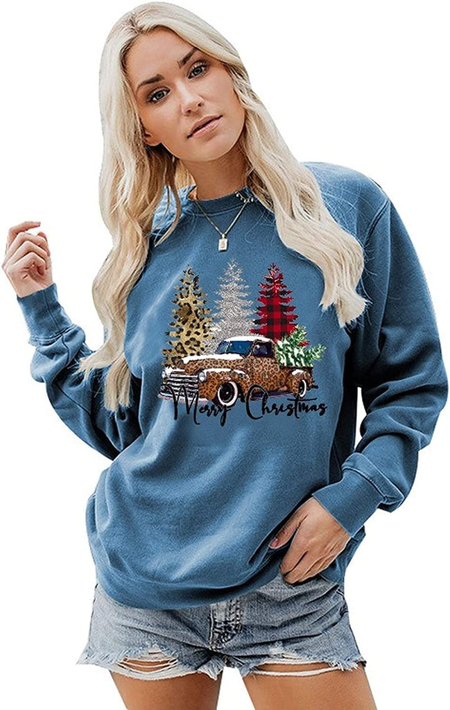 Sweat-shirt joyeux noël pour femmes, chemise de voiture, arbre de noël
