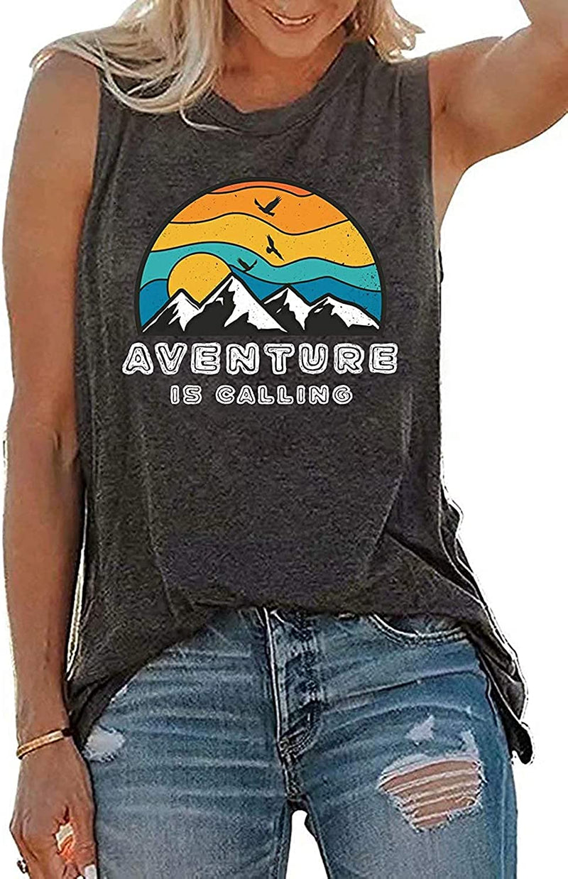 Femmes aventure appelle débardeurs drôles femmes chemise graphique débardeurs d'entraînement