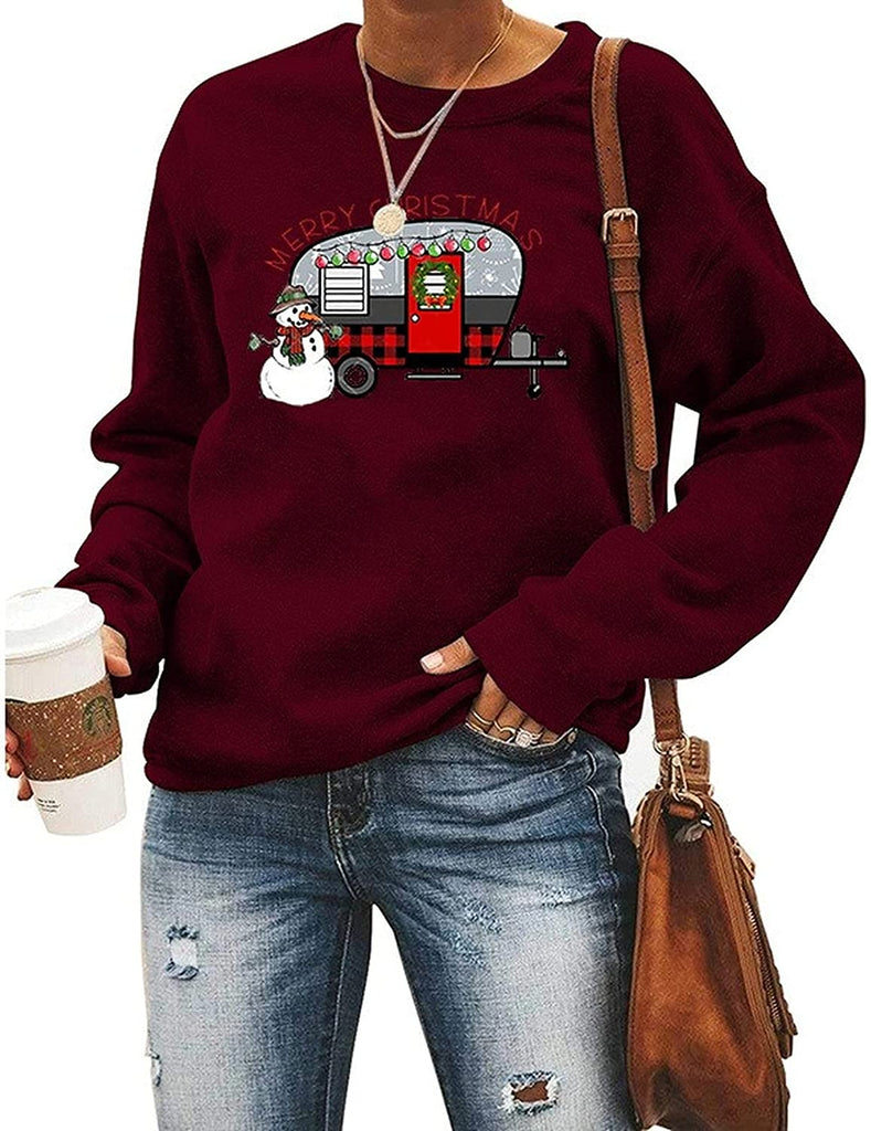 Camper chemise de noël femmes joyeux noël Buffalo Plaid léopard Camper bonhomme de neige sweat