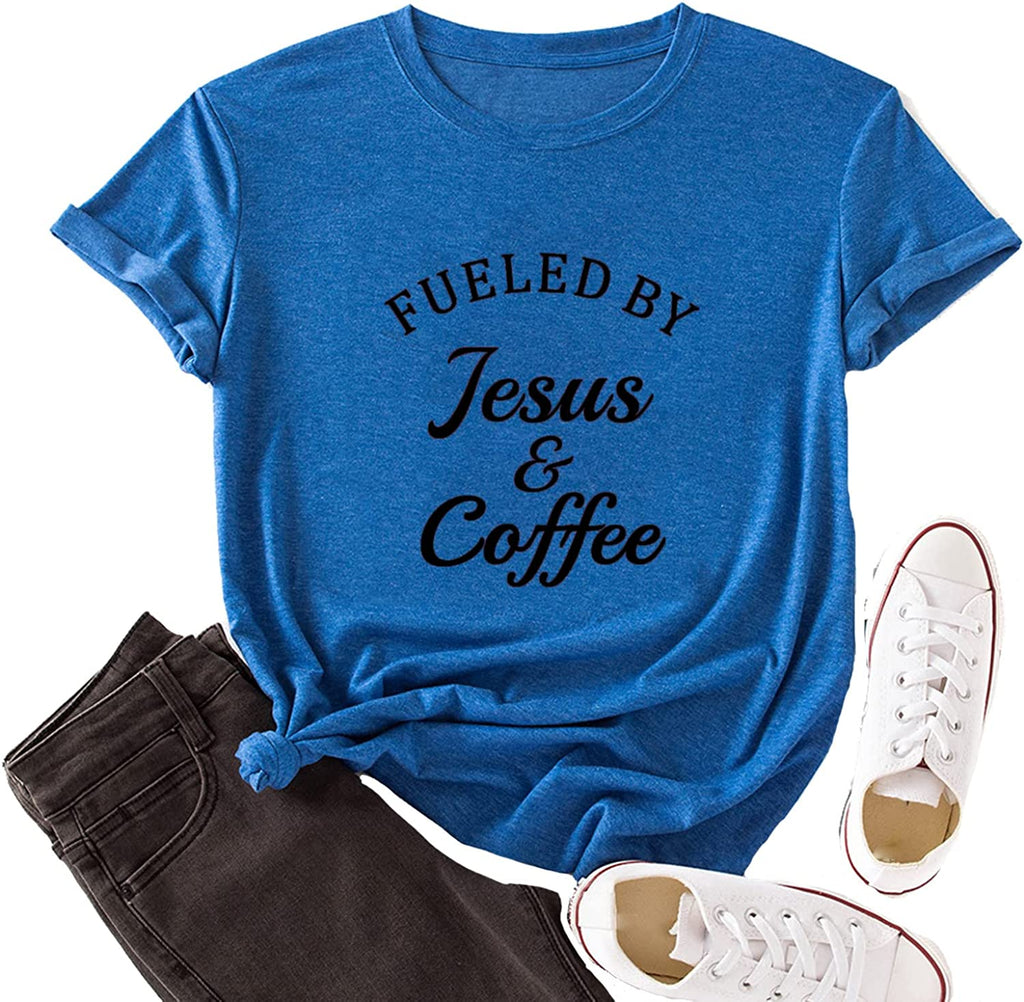 Women Fueled by Jesus and Coffee T-Shirt Christian Shirt