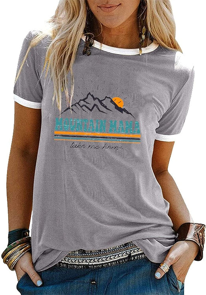 Women Mountain Mama Shirt Mom Camping Tees Tops