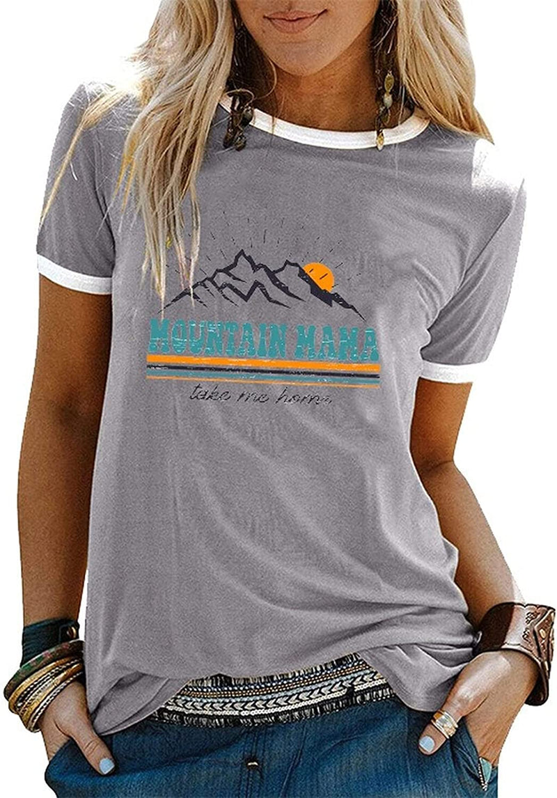 Women Mountain Mama Shirt Mom Camping Tees Tops