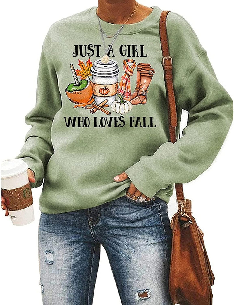 Sweat-shirt à manches longues pour femmes, chemise graphique Just A Girl Who Loves Fall