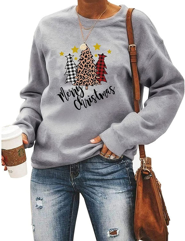 Sweat-shirt de noël à carreaux de buffle pour femmes, vêtements de joyeux arbre de noël