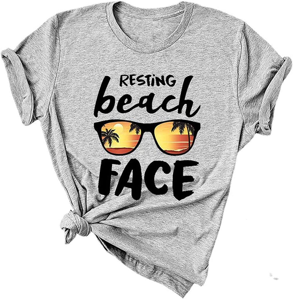 Women Resting Beach Face T-Shirt Women Beach Graphic Shirt Summer Beach Shirt