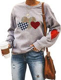 Sweat-shirt à manches longues pour femmes, carreaux de buffle et cœur léopard