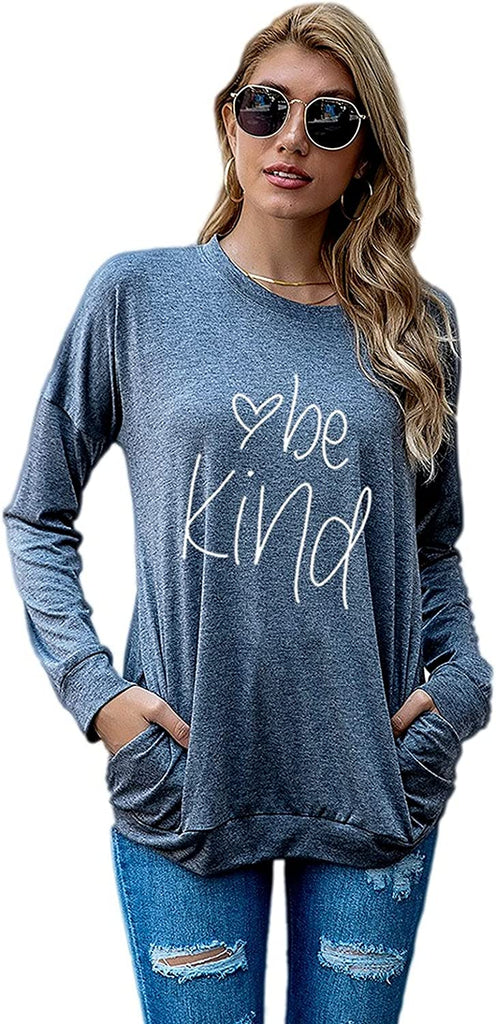 Chemise cadeau Be Kind Heart pour femme, manches longues, chemisier tendance avec poches