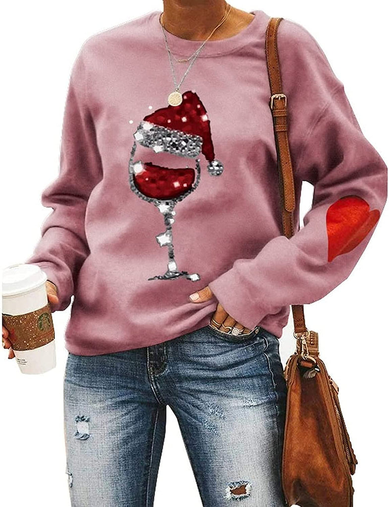 Chemise à vin de noël pour femmes, sweat-shirt en verre de vin du père noël