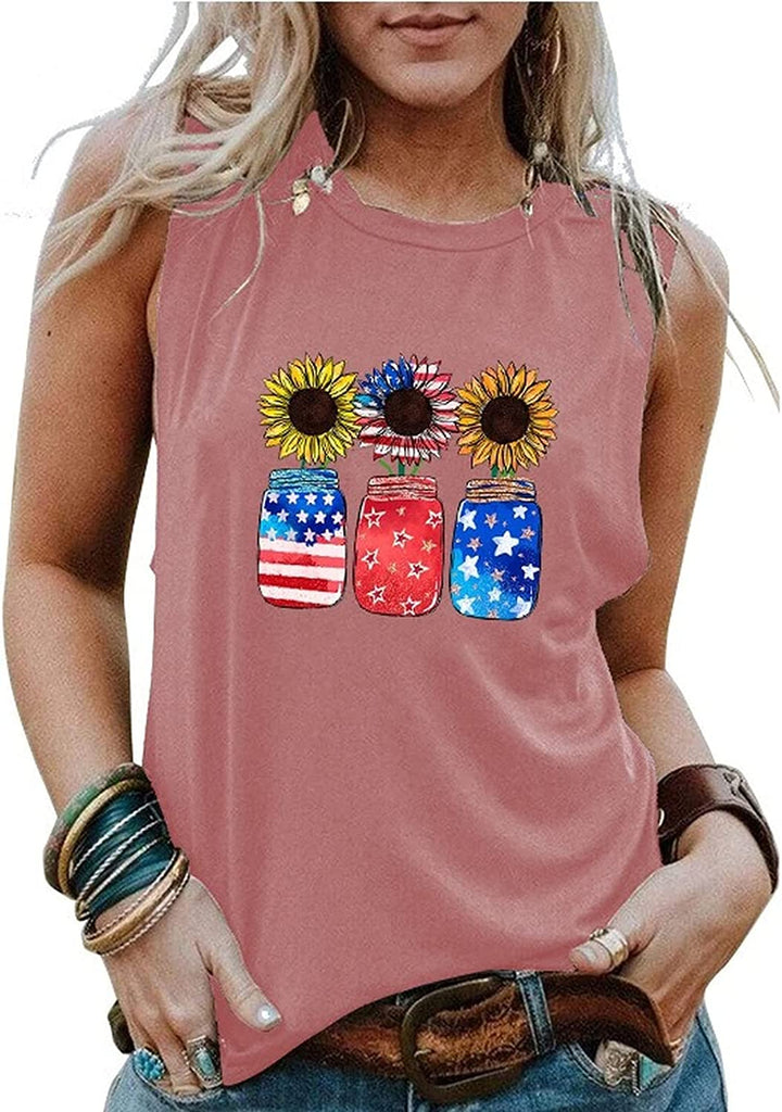 Débardeur patriotique pour femmes, pot de tournesols, chemise
