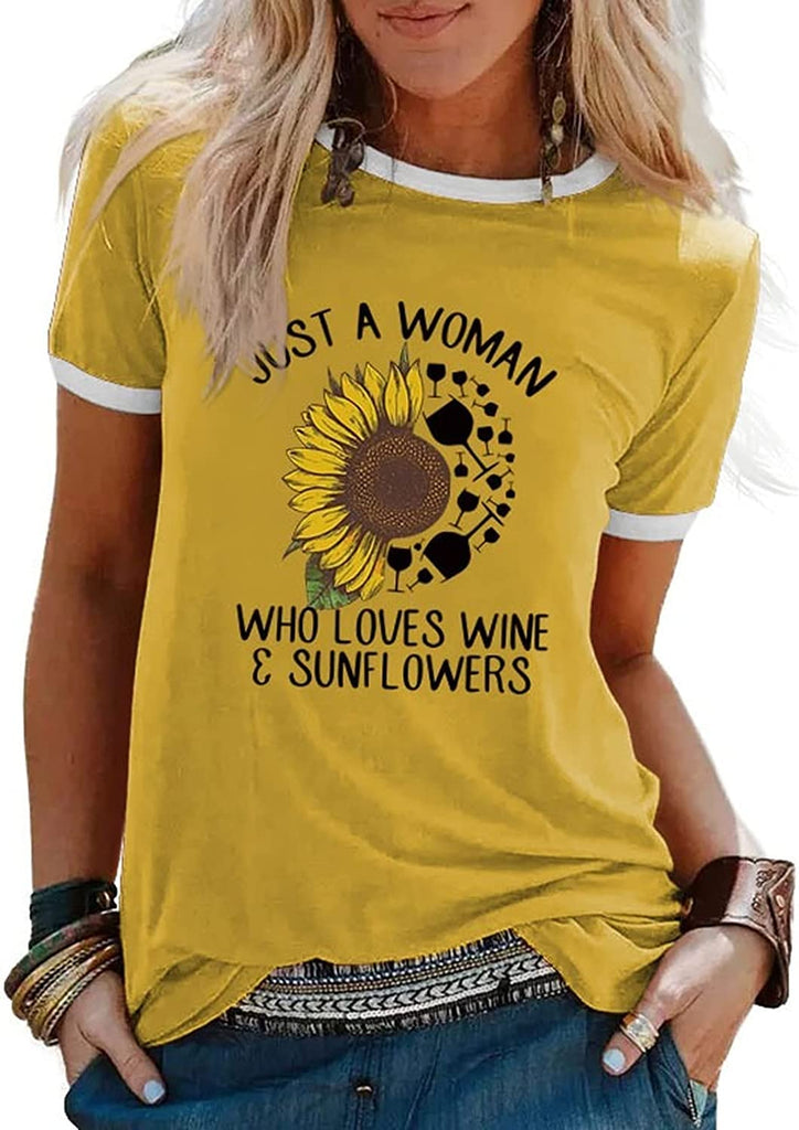 Wine Sunflower T-Shirt Just A Woman Who Loves Wine and Sunflowers Tees