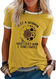 Wine Sunflower T-Shirt Just A Woman Who Loves Wine and Sunflowers Tees