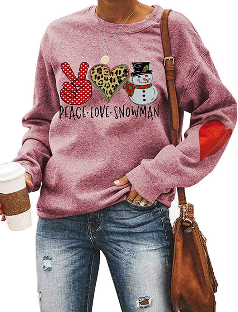 Women Long Sleeve Peace Love Snowman Sweatshirt Christmas Shirt