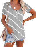 Women Casual Tie Dye Stripe T-Shirt Tunic Shirt with Buttons
