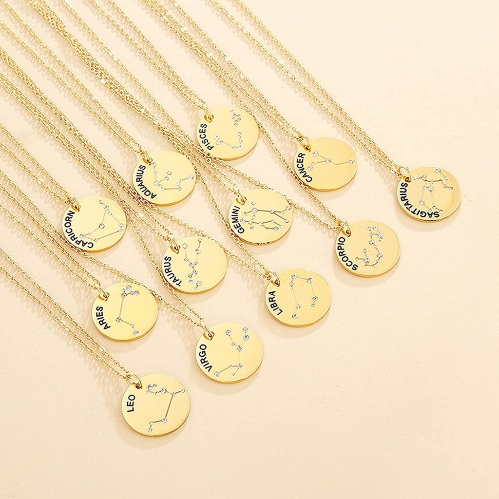 Collier pendentif Constellation plaqué or, horoscope, signe du zodiaque, breloques, pièces de monnaie réglables