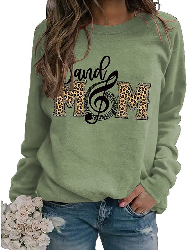 Women Band Mom Shirt Long Sleeve Leopard Graphic Sweatshirt
