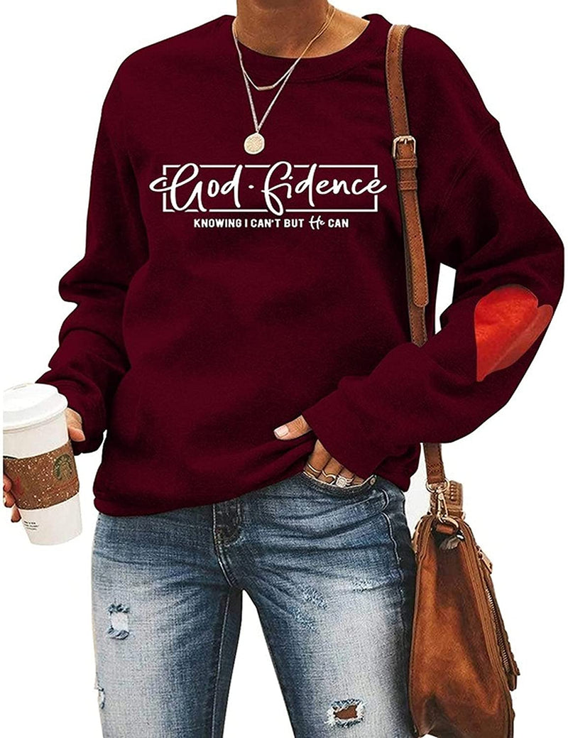 Christliches Sweatshirt für Frauen mit der Aufschrift „God Fidence Knowing I Can't But He Can Faith“