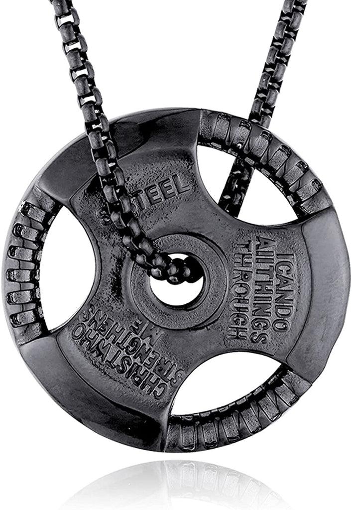 Men's Fitness Jewelry Dumbbell Charm Sport Barbell Pendant Biker Box Chain Necklace Stainless Steel Necklace